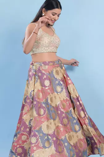 Women's dupion silk padded back open sleeveless saree blouse