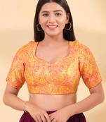 Women's brocade padded back open elbow sleeves saree blouse