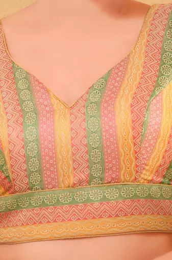 Women's brocade padded back open elbow sleeves saree blouse