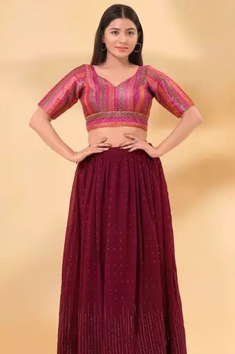 Women's brocade padded back open elbow sleeves saree blouse