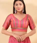 Women's brocade padded back open elbow sleeves saree blouse