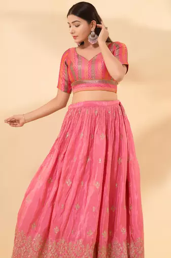 Women's brocade padded back open elbow sleeves saree blouse