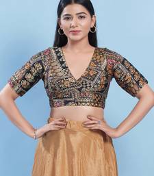 Women's brocade padded back open elbow sleeves saree blouse