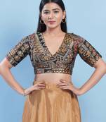 Women's brocade padded back open elbow sleeves saree blouse