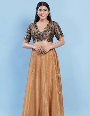 Women's brocade padded back open elbow sleeves saree blouse 4