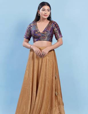 Women's brocade padded back open elbow sleeves saree blouse 4