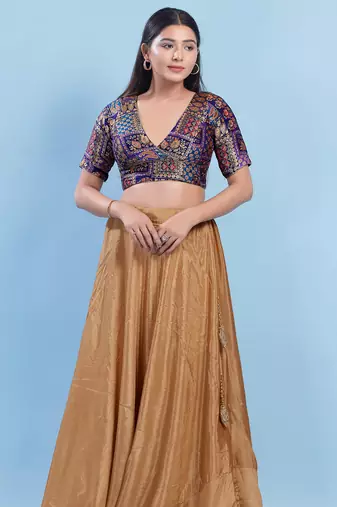 Women's brocade padded back open elbow sleeves saree blouse