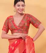Women's brocade padded back open elbow sleeves saree blouse