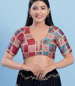 Women's jain silk padded back open elbow sleeves saree blouse
