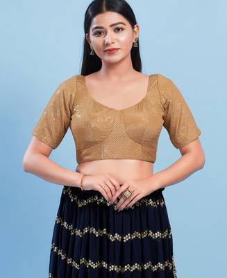 Women's jain silk padded back open elbow sleeves saree blouse 1