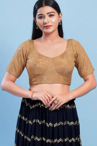 Women's jain silk padded back open elbow sleeves saree blouse