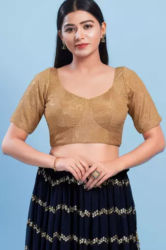 Women's jain silk padded back open elbow sleeves saree blouse