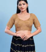 Women's jain silk padded back open elbow sleeves saree blouse