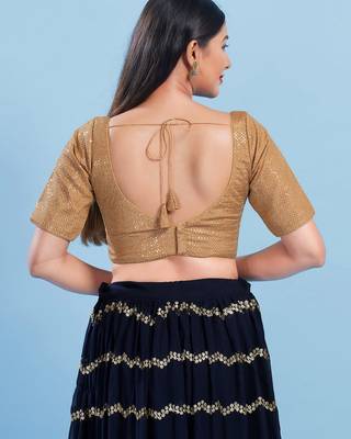 Women's jain silk padded back open elbow sleeves saree blouse 2
