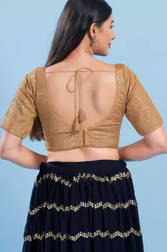 Women's jain silk padded back open elbow sleeves saree blouse