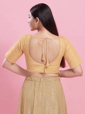 Women's jain silk padded back open elbow sleeves saree blouse 2