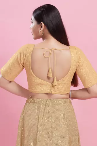 Women's jain silk padded back open elbow sleeves saree blouse