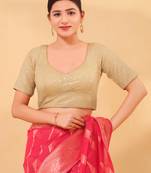 Women's jain silk padded back open elbow sleeves saree blouse