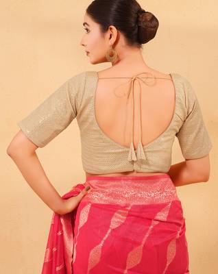 Women's jain silk padded back open elbow sleeves saree blouse 2