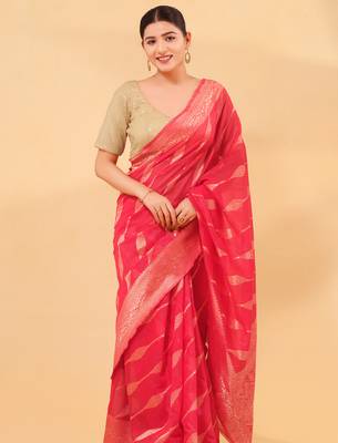Women's jain silk padded back open elbow sleeves saree blouse 4
