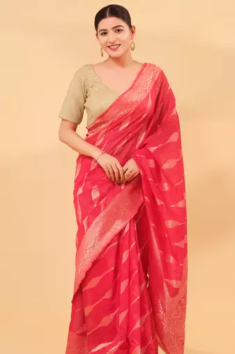 Women's jain silk padded back open elbow sleeves saree blouse