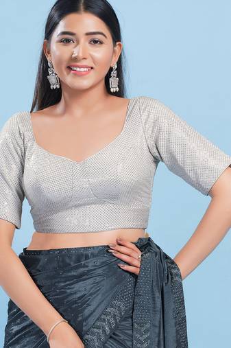Women's jain silk padded back open elbow sleeves saree blouse