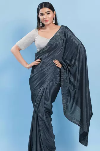 Women's jain silk padded back open elbow sleeves saree blouse