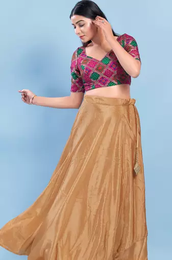 Women's silk padded back open elbow sleeves saree blouse