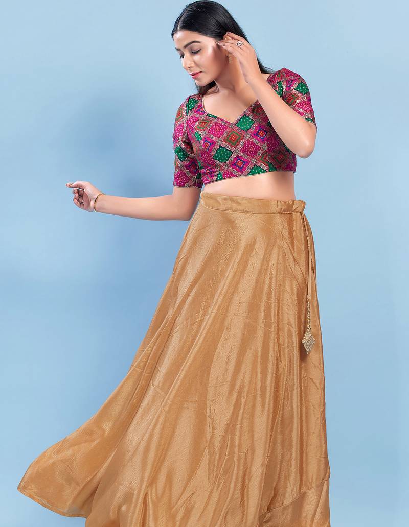 Women's silk padded back open elbow sleeves saree blouse