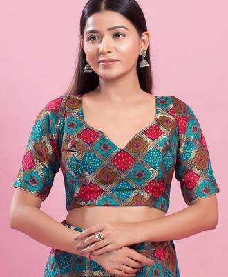 Women's silk padded back open elbow sleeves saree blouse 1