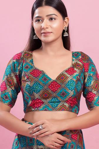 Women's silk padded back open elbow sleeves saree blouse