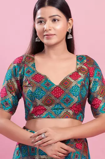 Women's silk padded back open elbow sleeves saree blouse