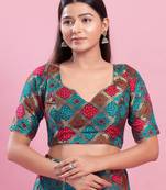 Women's silk padded back open elbow sleeves saree blouse