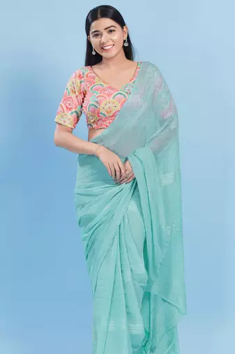 Women's silk padded back open elbow sleeves saree blouse