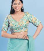 Women's silk padded back open elbow sleeves saree blouse