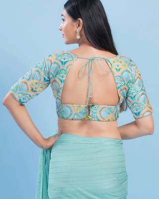 Women's silk padded back open elbow sleeves saree blouse 2