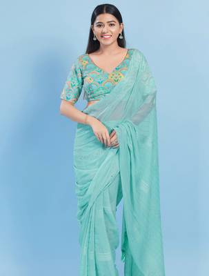 Women's silk padded back open elbow sleeves saree blouse 4