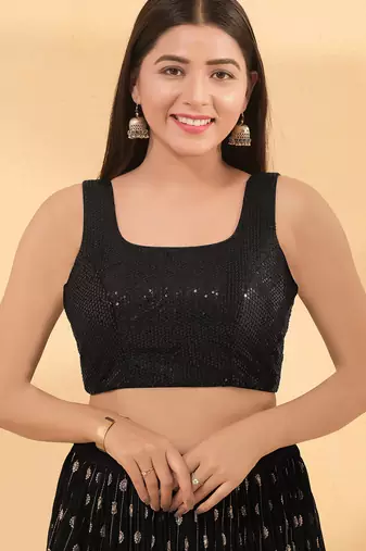 Women's silk padded back open elbow sleeves saree blouse