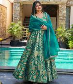 Floral printed silk fully flared anarkali gown with dupatta for women