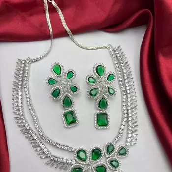 emerald green bridal necklace set silver cubic zirconia choker wedding statement jewelry 2