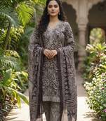 Purple printed cotton blend stitched geometric print salwar kurta dupatta for women