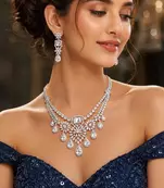 crystal bridal necklace earrings set cz rhinestone choker floral teardrop design