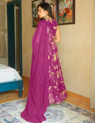 Purple rayon floral printed fully flared anarkali gown for women 2