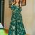 Green rayon floral printed fully flared anarkali gown for women
