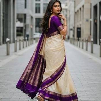 banarasi silk blend off white woven saree with blouse 3