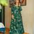 Green rayon floral printed fully flared anarkali gown for women