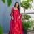 Red rayon floral printed fully flared anarkali gown for women