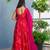 Red rayon floral printed fully flared anarkali gown for women