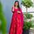 Red rayon floral printed fully flared anarkali gown for women