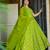 Green rayon floral printed fully flared anarkali gown for women